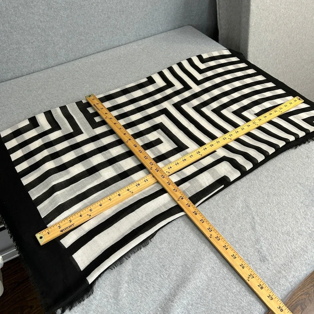 Vince Camuto Scarf Black White Geometric Striped Fringe Wrap 78